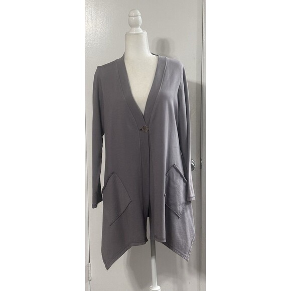 CMC Color Me Cotton Size M Grey One Button Cardigan Jacket Lagenlook Minimalist - Picture 1 of 10